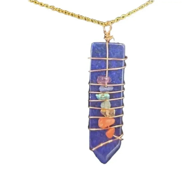 Large Lapis Lazuli Wire Wrapped Chakra Necklace - Picture 1 of 5